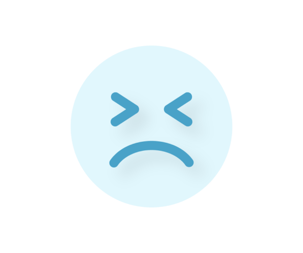 a blue emoji frowning with its eyes squeezed shut