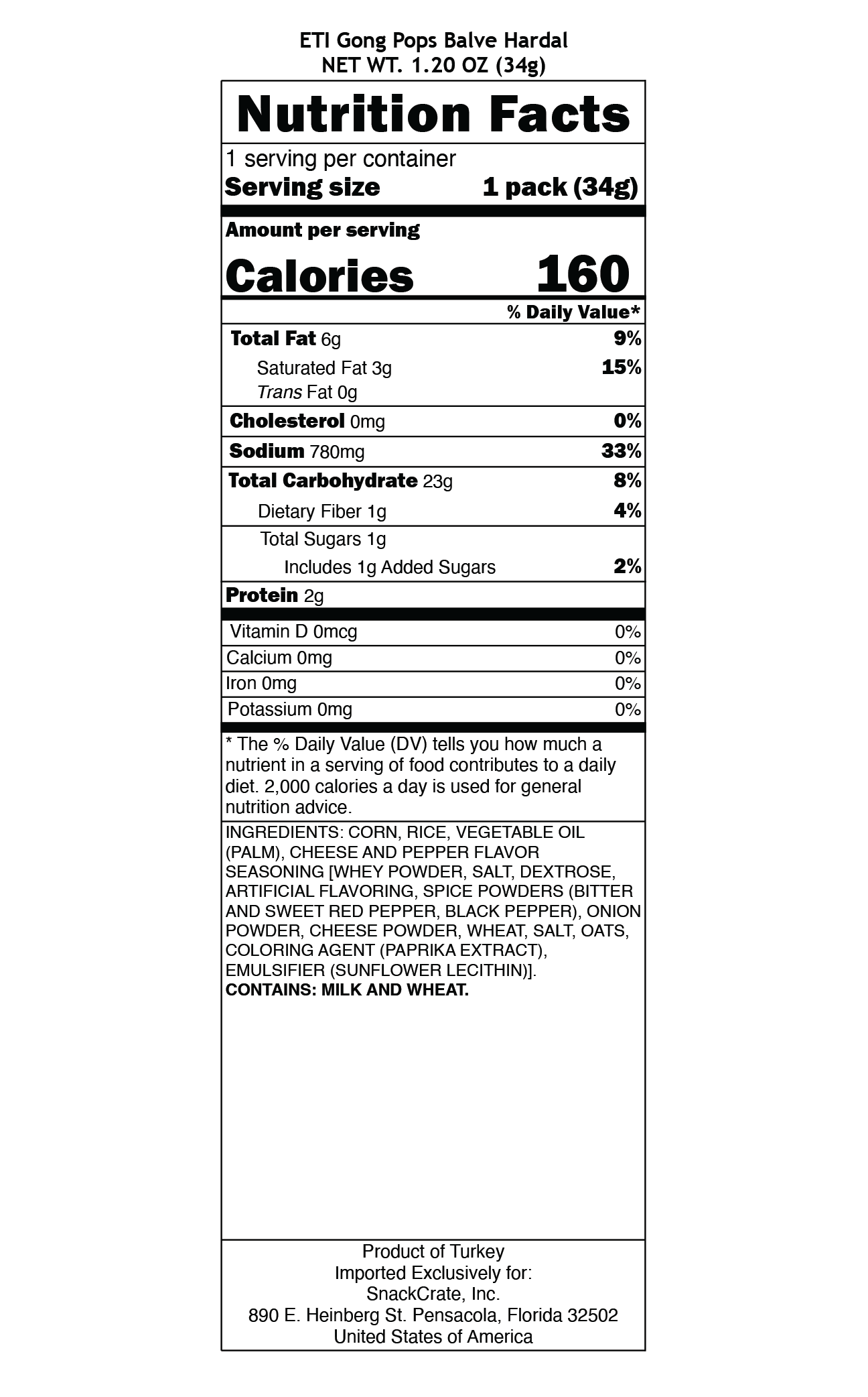 snack nutrional info