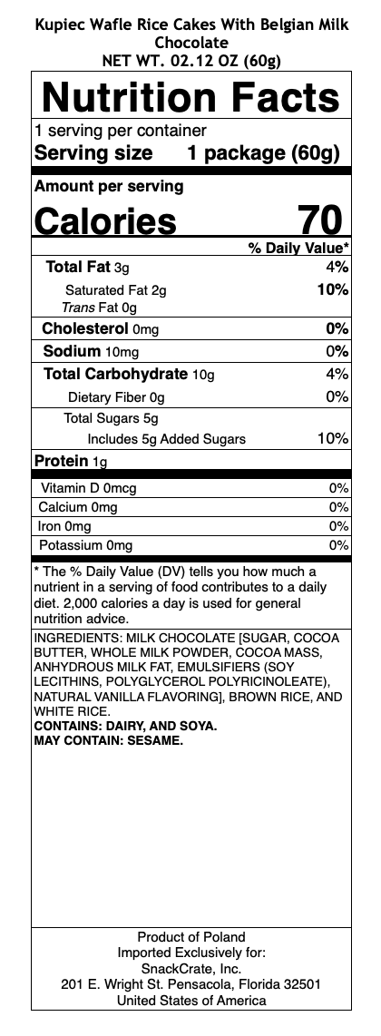 snack nutrional info