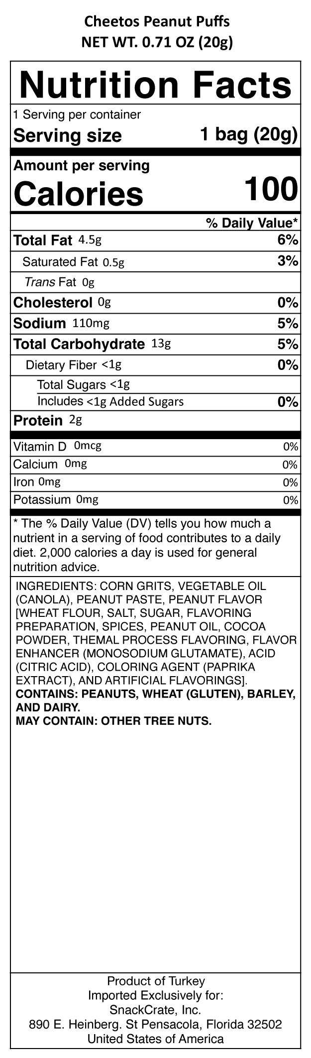 snack nutrional info