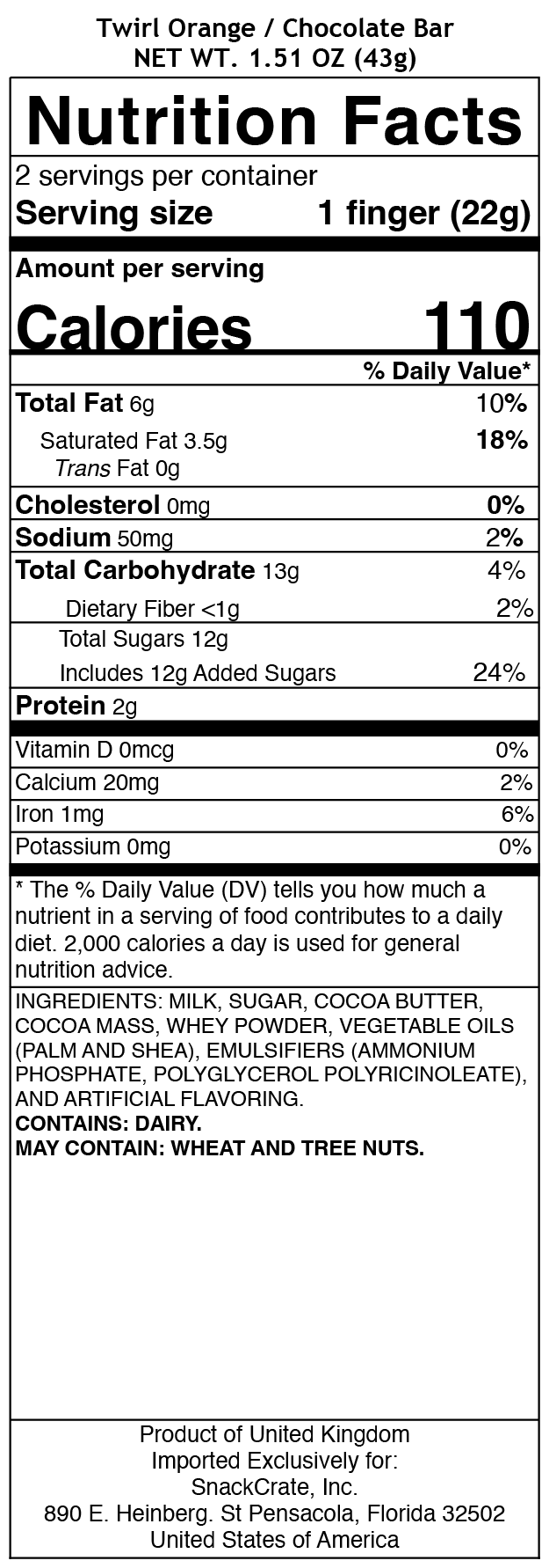 snack nutrional info