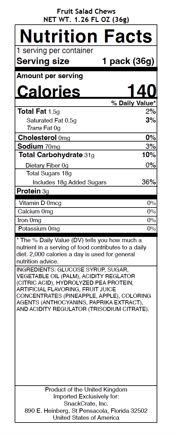 snack nutrional info