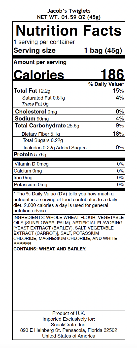 snack nutrional info