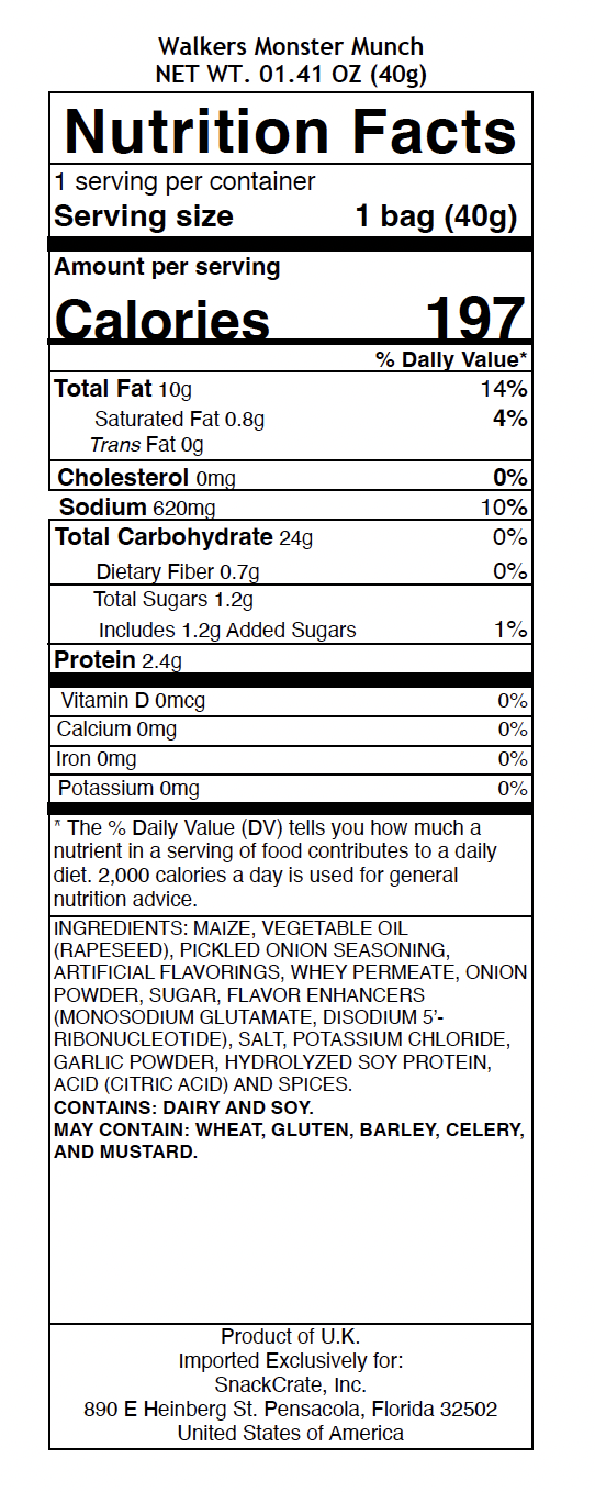 snack nutrional info