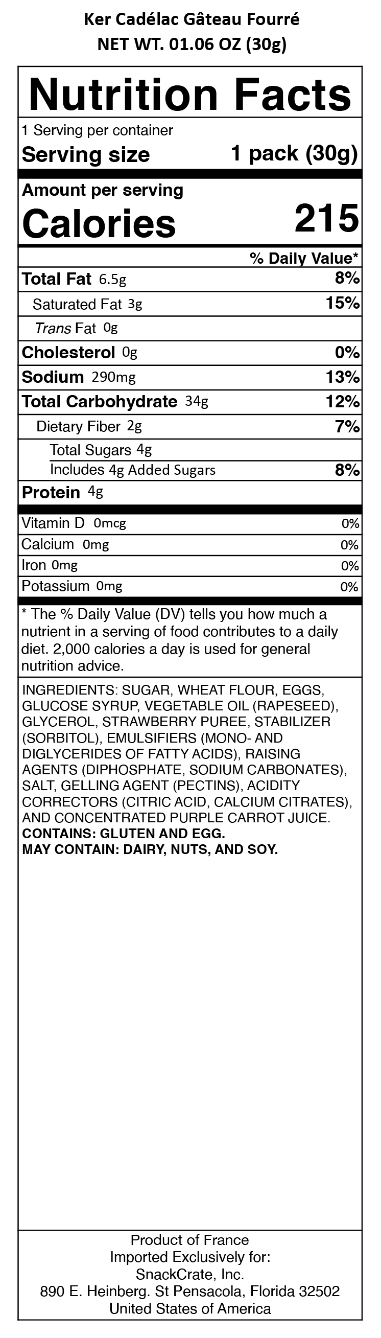 snack nutrional info