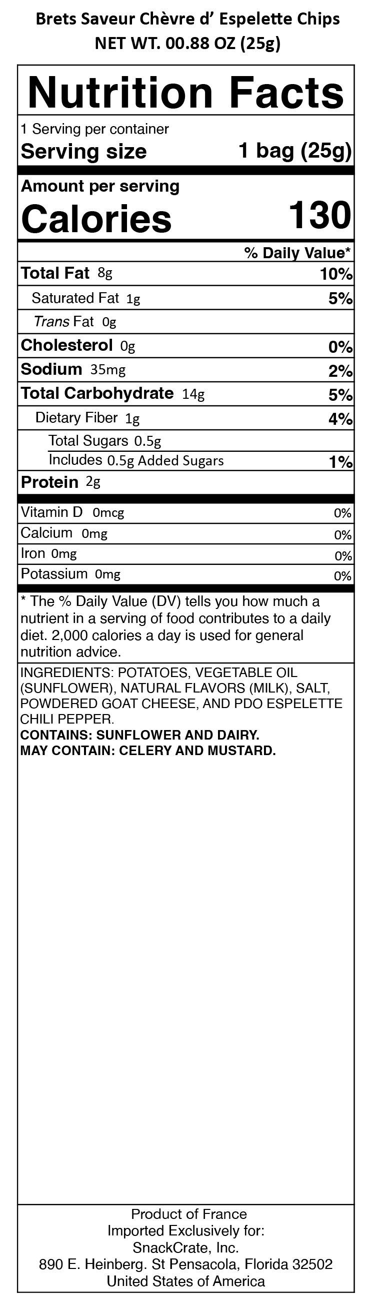 snack nutrional info