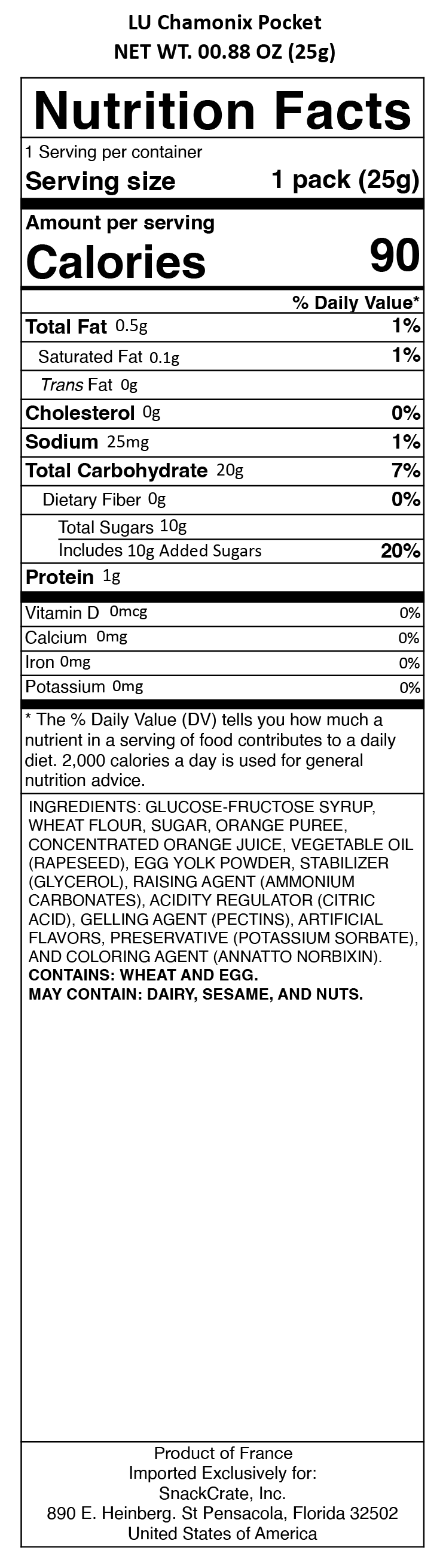 snack nutrional info