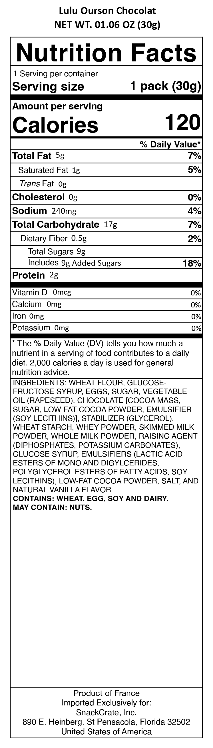 snack nutrional info