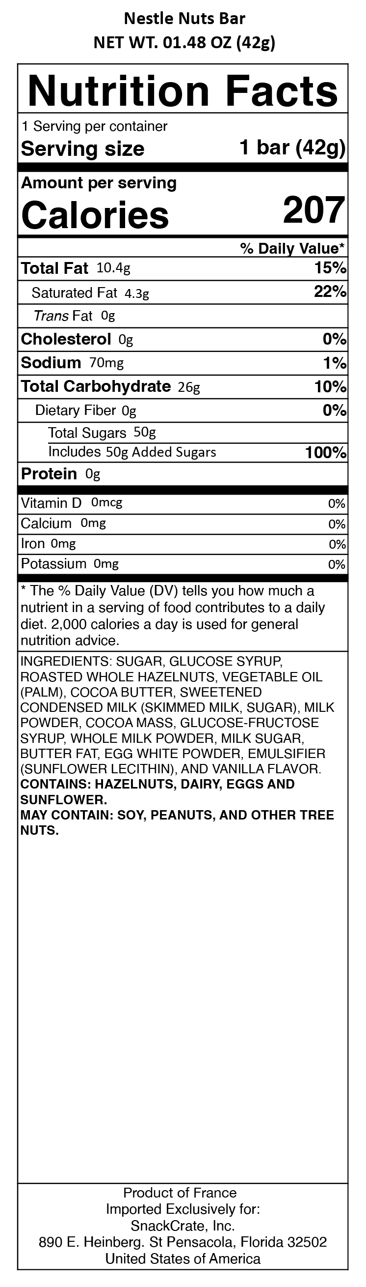 snack nutrional info