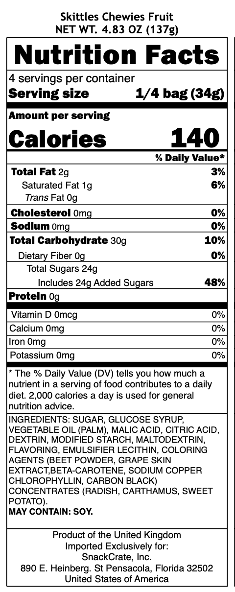 snack nutrional info