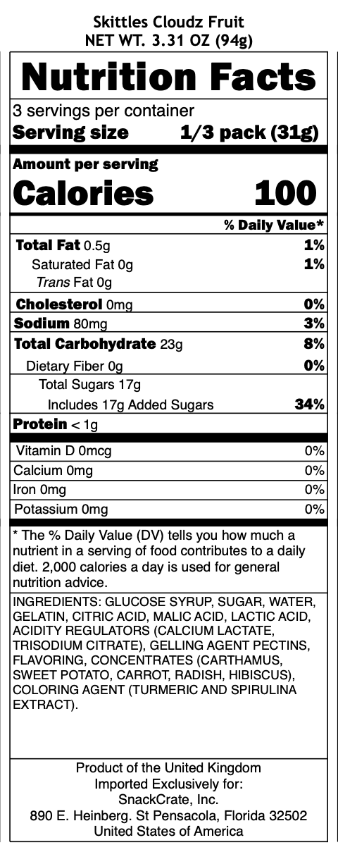 snack nutrional info