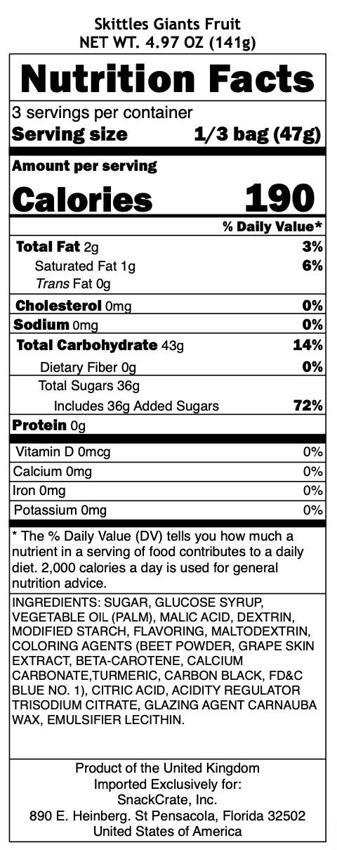 snack nutrional info