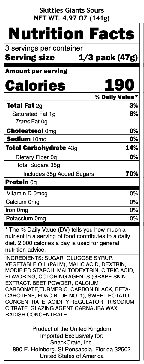 snack nutrional info